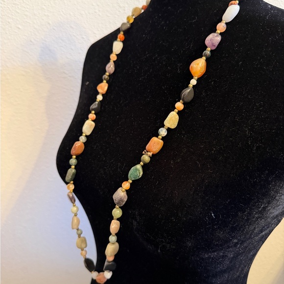 Long Mixed Gemstone Artisan Necklace Boho Natural Stones - Picture 6 of 7